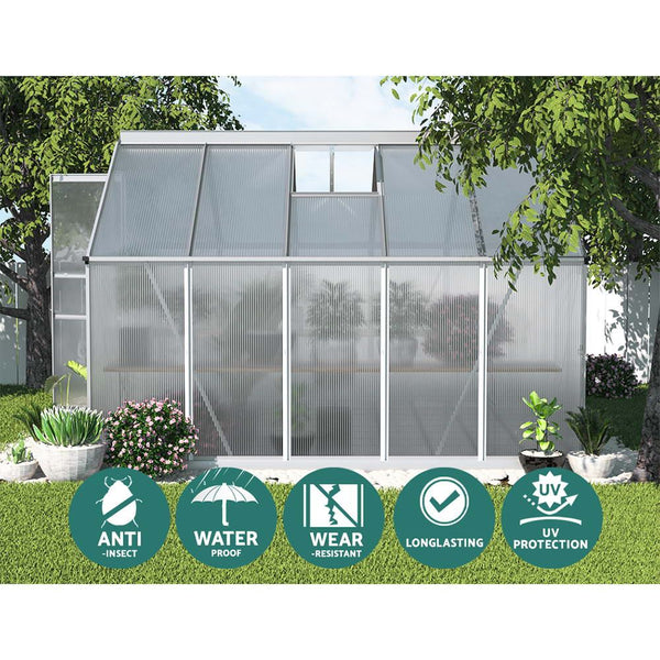 Greenfingers Greenhouse Aluminium Polycarbonate Green House Garden Shed 3x2.5M Greenfingers