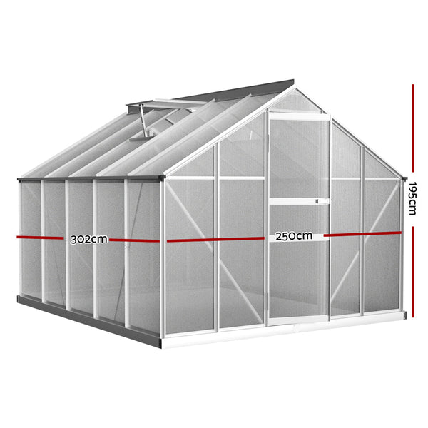 Greenfingers Greenhouse Aluminium Polycarbonate Green House Garden Shed 3x2.5M Greenfingers