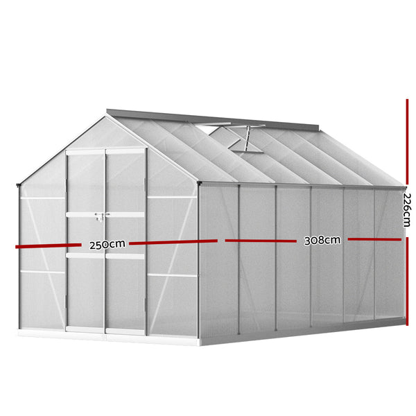 Greenfingers Greenhouse Aluminium Polycarbonate Green House Garden Shed 3x2.5M Greenfingers