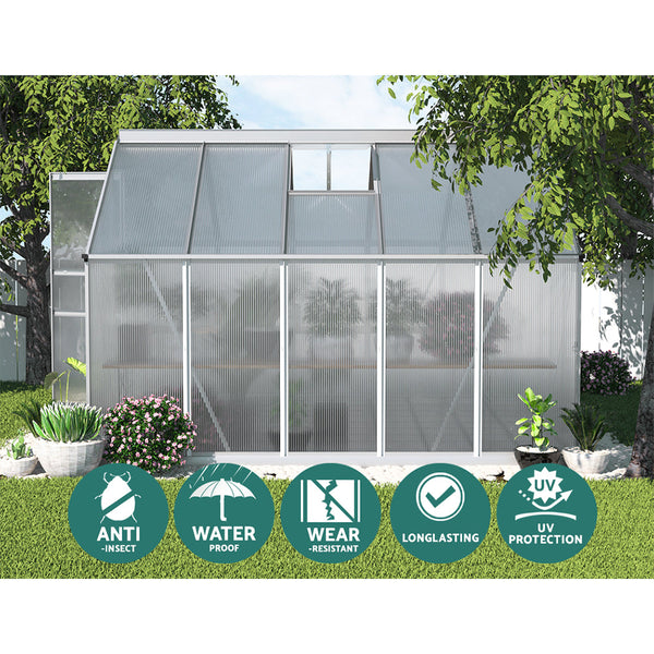 Greenfingers Greenhouse Aluminium Polycarbonate Green House Garden Shed 3x2.5M Greenfingers