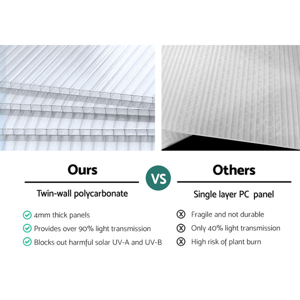 Greenfingers Greenhouse Aluminium Polycarbonate Green House Garden Shed 3x2.5M Greenfingers