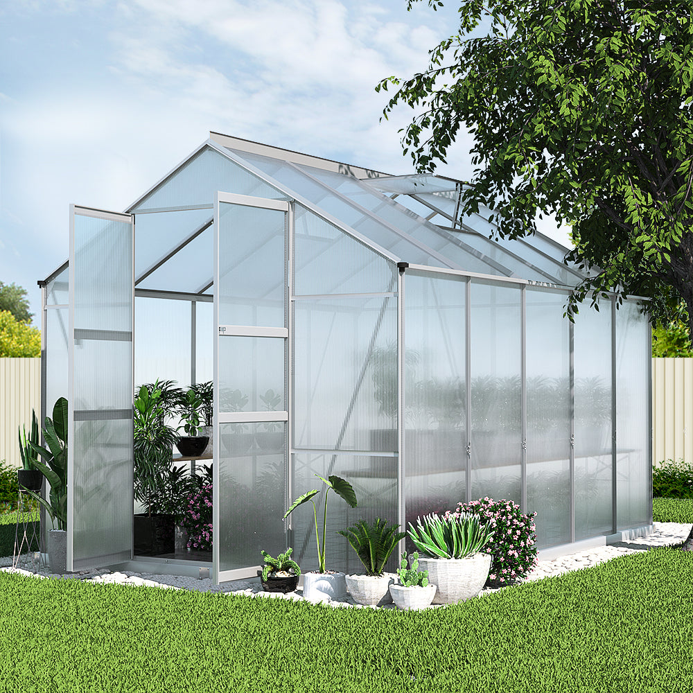 Greenfingers Greenhouse Aluminium Polycarbonate Green House Garden Shed 3x2.5M Greenfingers