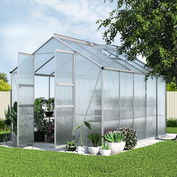 Greenfingers Greenhouse Aluminium Polycarbonate Green House Garden Shed 3x2.5M Greenfingers