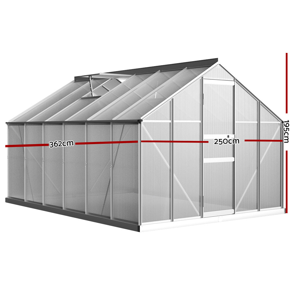 Greenfingers Greenhouse Aluminium Green House Garden Shed Polycarbonate 3.6x2.5M Greenfingers