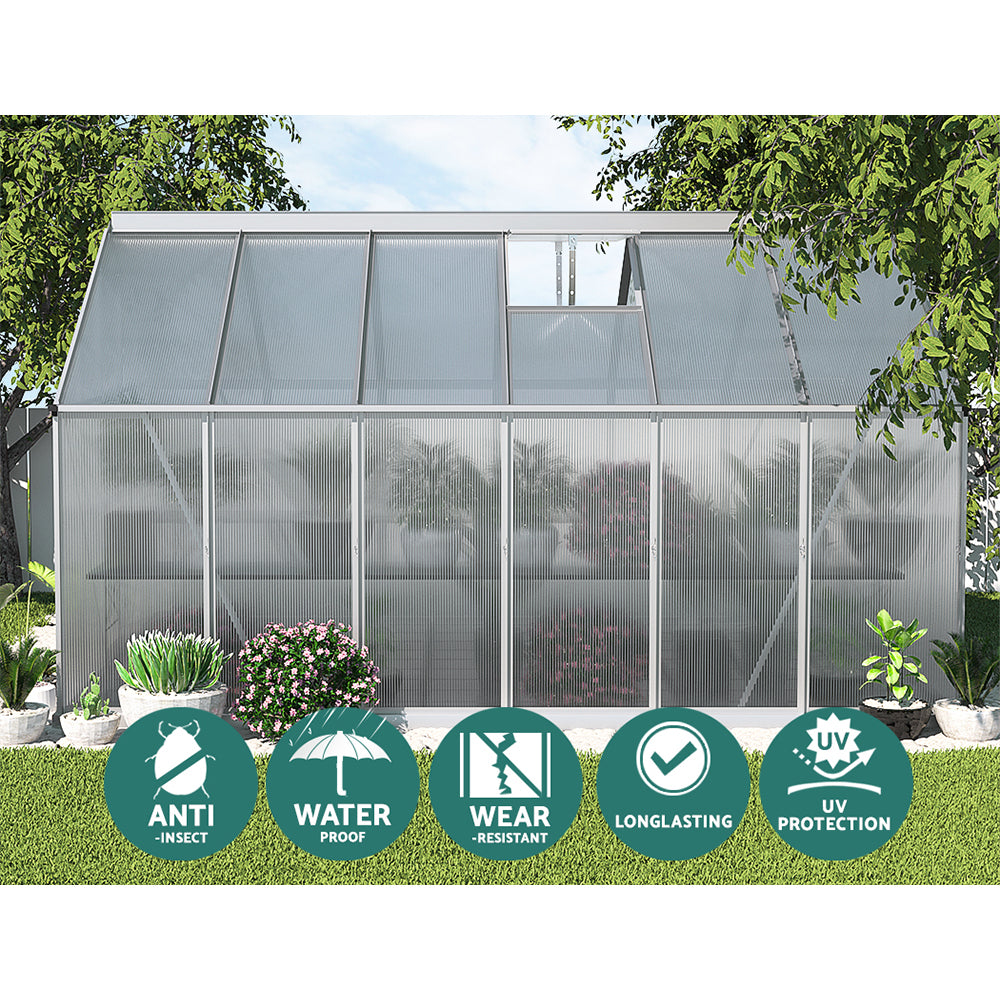 Greenfingers Greenhouse Aluminium Green House Garden Shed Polycarbonate 3.6x2.5M Greenfingers
