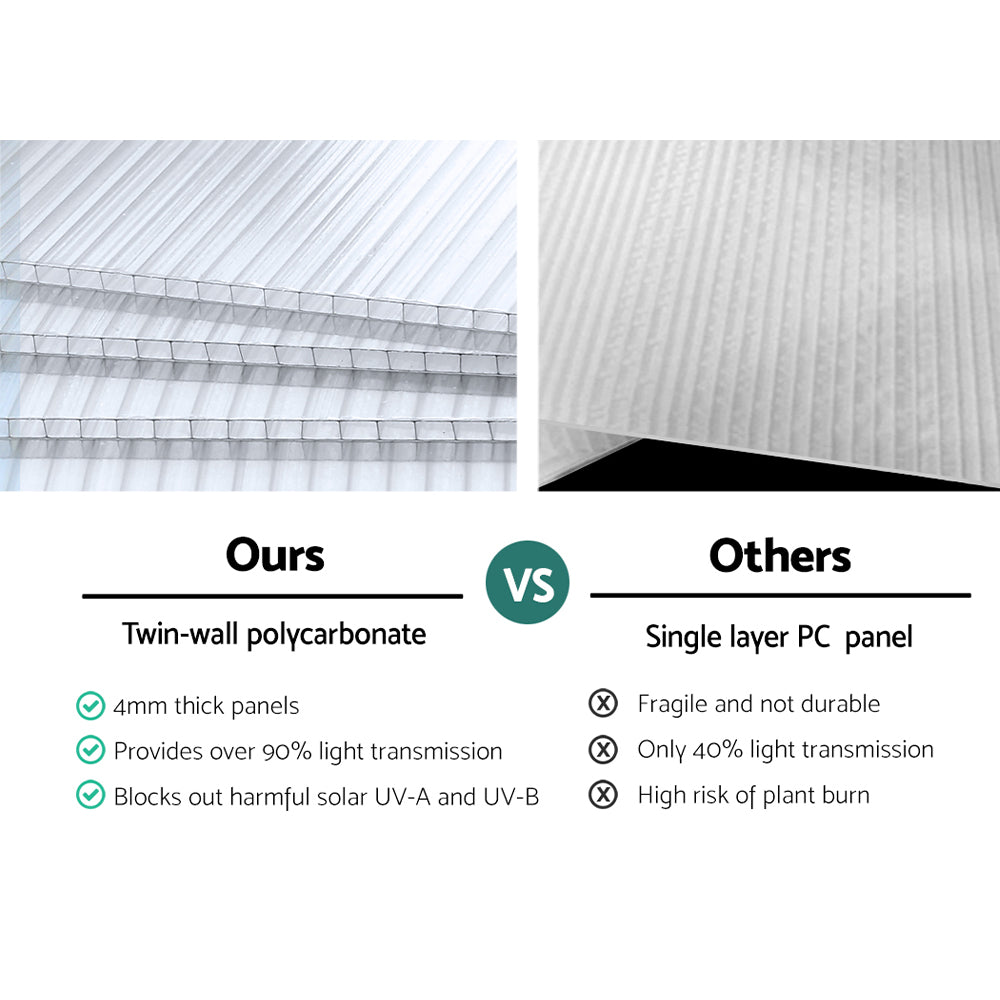 Greenfingers Aluminium Greenhouse Green House Garden Shed Polycarbonate 3.7x2.5M Greenfingers