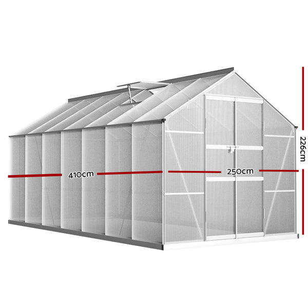 Greenfingers Greenhouse Aluminium Green House Garden Shed Polycarbonate 4.1x2.5M Greenfingers