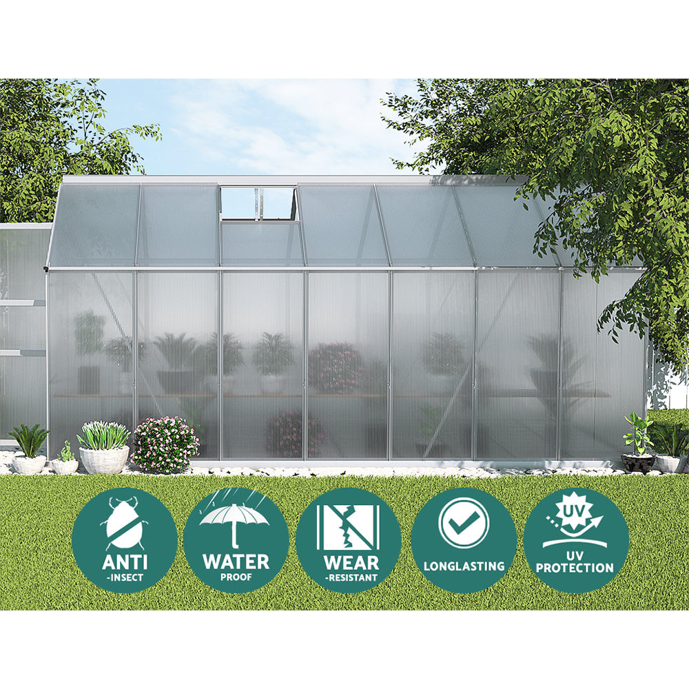 Greenfingers Greenhouse Aluminium Green House Garden Shed Polycarbonate 4.1x2.5M Greenfingers