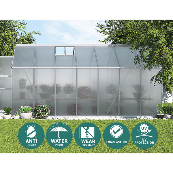 Greenfingers Greenhouse Aluminium Green House Garden Shed Polycarbonate 4.1x2.5M Greenfingers