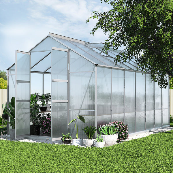 Greenfingers Greenhouse Aluminium Green House Garden Shed Polycarbonate 4.1x2.5M Greenfingers