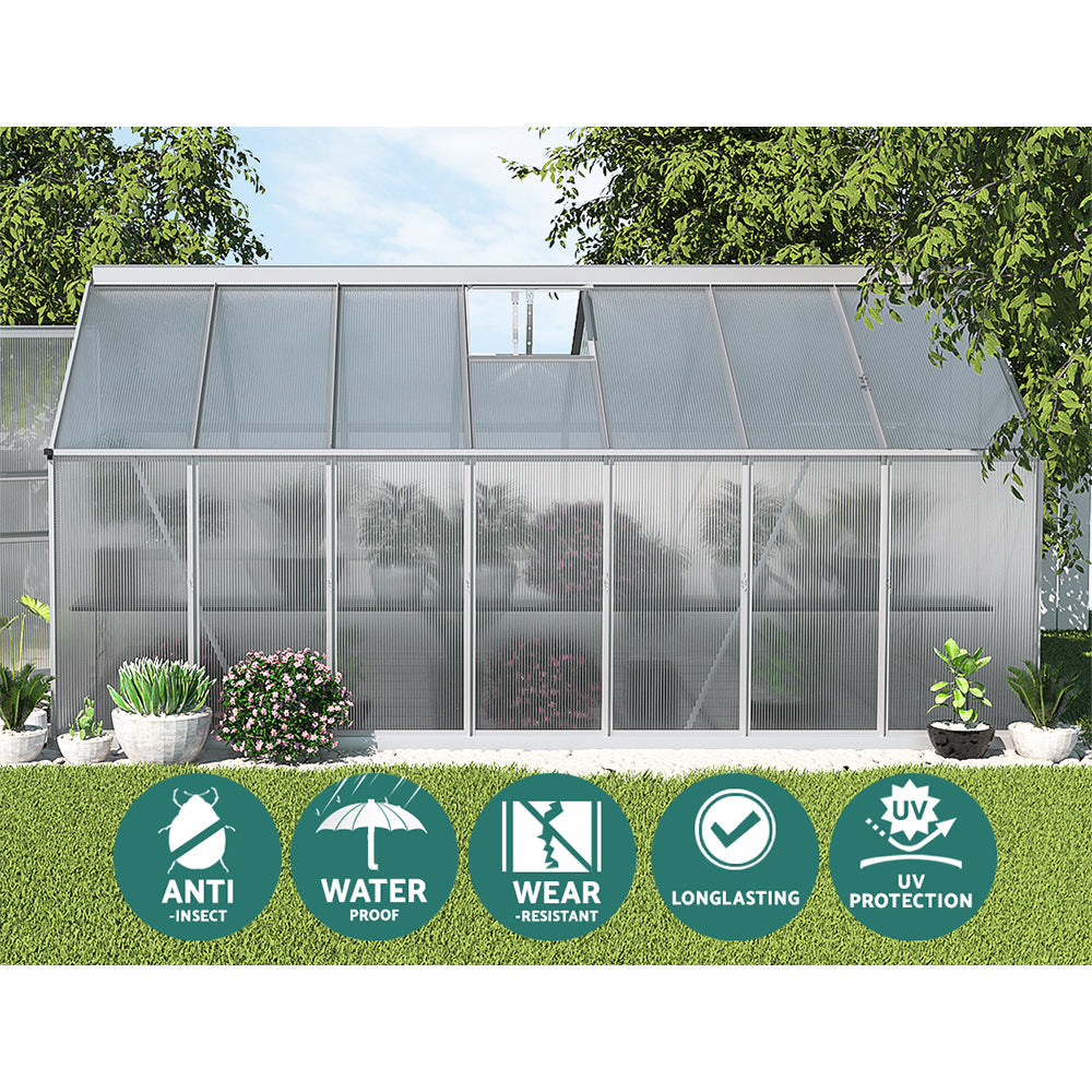 Greenfingers Greenhouse Aluminium Green House Polycarbonate Garden Shed 4.2x2.5M Greenfingers