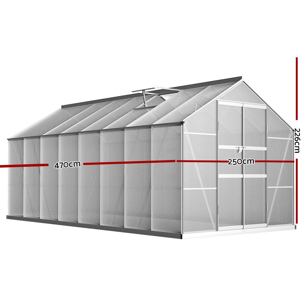 Greenfingers Aluminium Greenhouse Polycarbonate Green House Garden Shed 4.7x2.5M Greenfingers