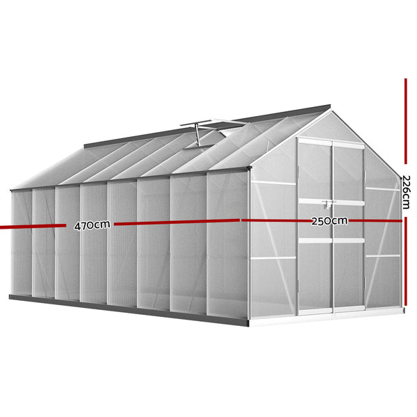 Greenfingers Aluminium Greenhouse Polycarbonate Green House Garden Shed 4.7x2.5M Greenfingers