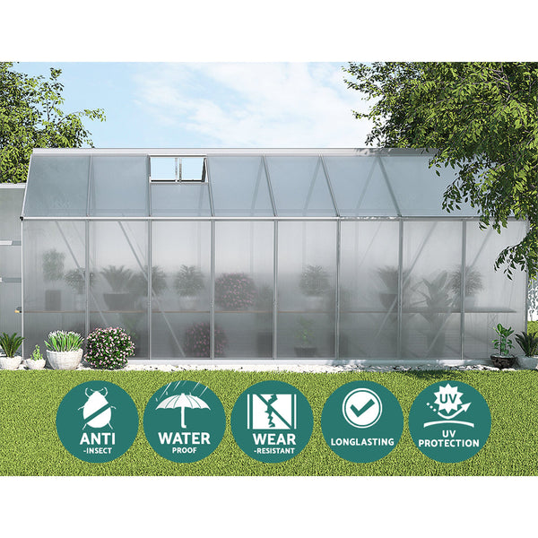 Greenfingers Aluminium Greenhouse Polycarbonate Green House Garden Shed 4.7x2.5M Greenfingers