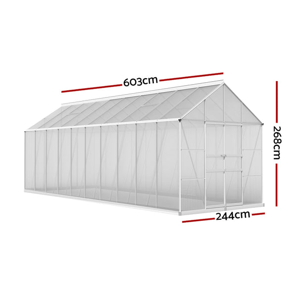 Greenfingers Greenhouse Aluminium Large Green House Garden Shed 6X2.4M Greenfingers
