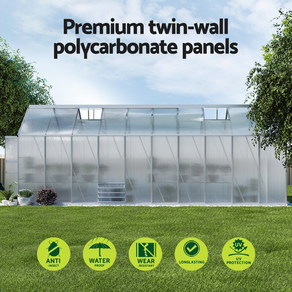 Greenfingers Greenhouse Aluminium Large Green House Garden Shed 6X2.4M Greenfingers