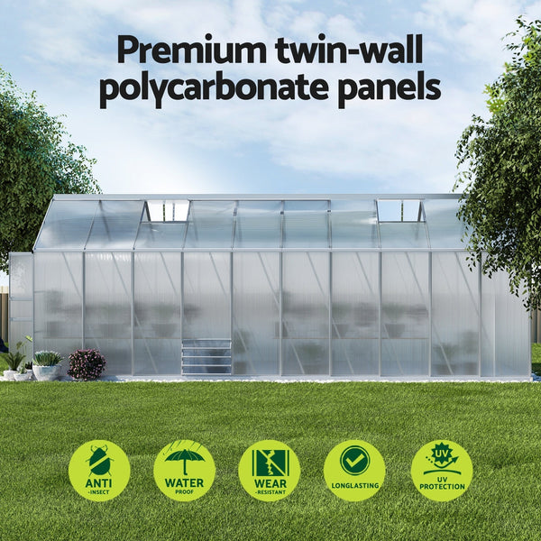 Greenfingers Greenhouse Aluminium Large Green House Garden Shed 6X2.4M Greenfingers