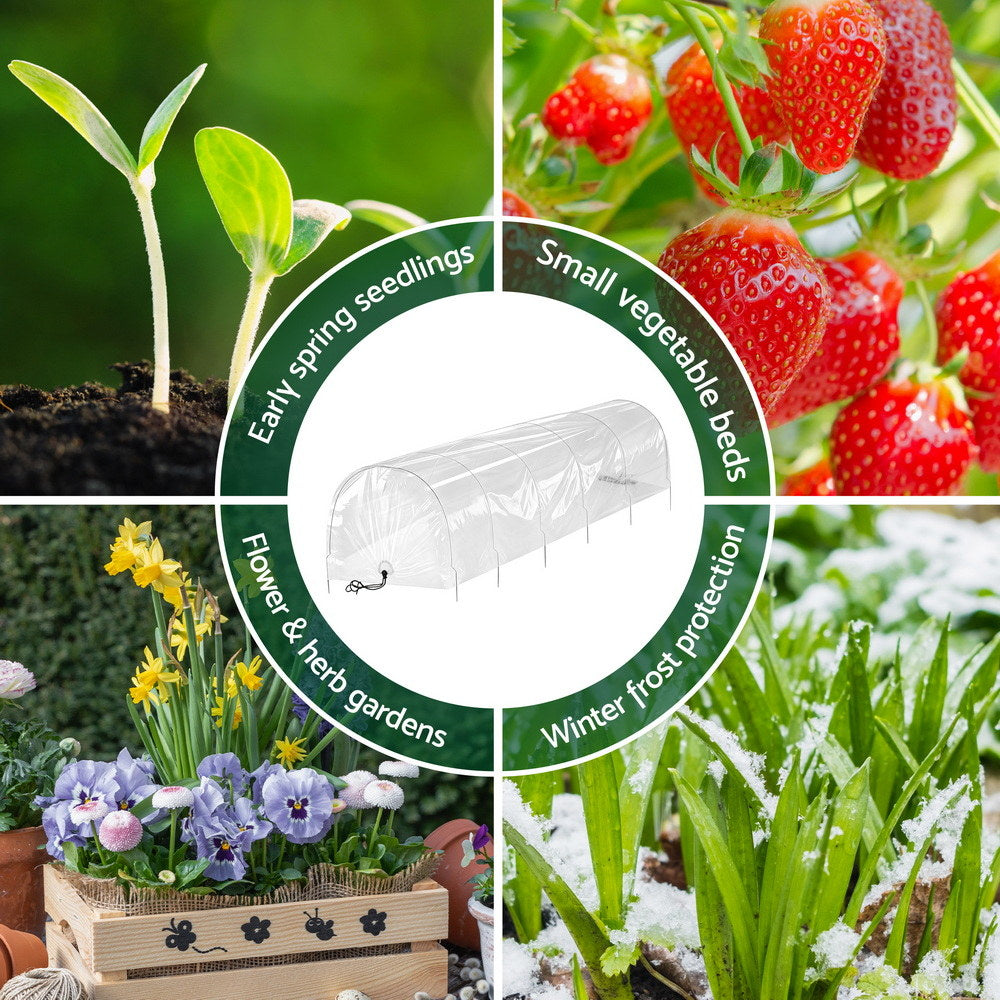 Green Fingers Mini Greenhouse 300x45x30cm Tunnel Clear PVC Steel Frame Portable Awezingly