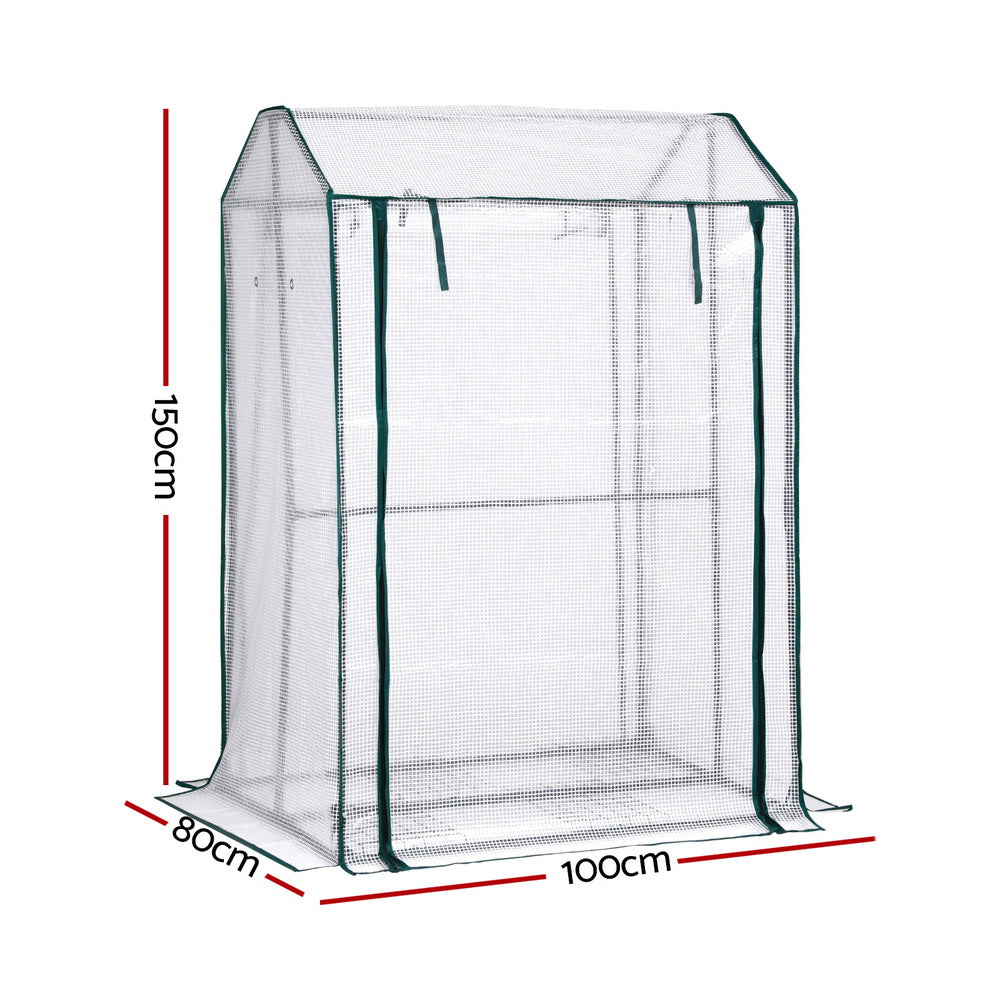 Green Fingers Mini Greenhouse PE Cover Green House Roll-Up Zippered Door 1.0x0.8x1.5M Greenfingers