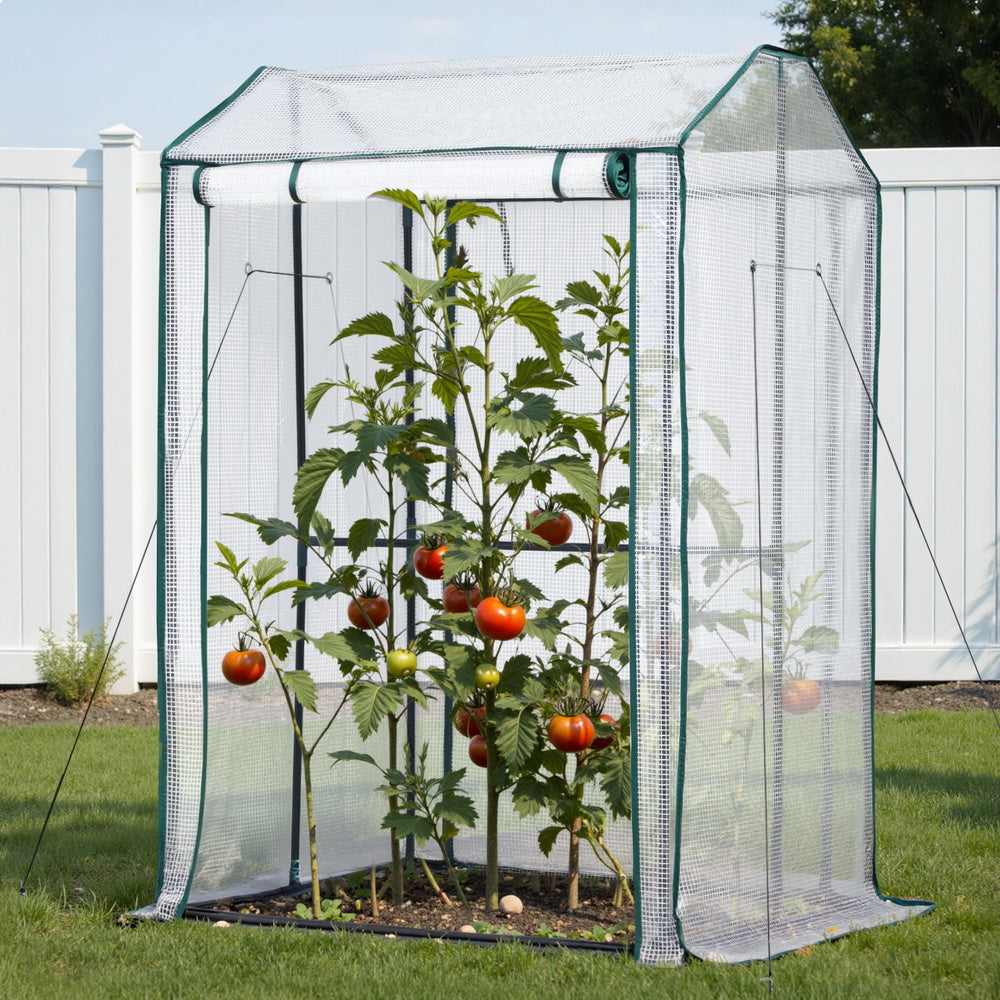Green Fingers Mini Greenhouse PE Cover Green House Roll-Up Zippered Door 1.0x0.8x1.5M Greenfingers