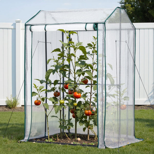 Green Fingers Mini Greenhouse PE Cover Green House Roll-Up Zippered Door 1.0x0.8x1.5M Greenfingers