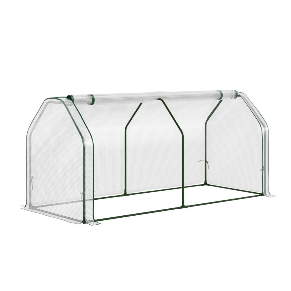 Green Fingers Mini Greenhouse PE Cover Green House Roll-Up Zippered Door 1.2x0.5x0.6M Greenfingers
