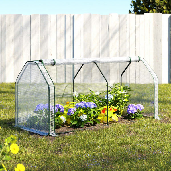 Green Fingers Mini Greenhouse PE Cover Green House Roll-Up Zippered Door 1.2x0.5x0.6M Greenfingers