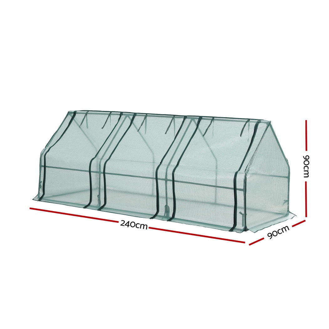 Green Fingers Mini Greenhouse 240x90x90cm Steel Frame PE Cover Outdoor Shelter Awezingly