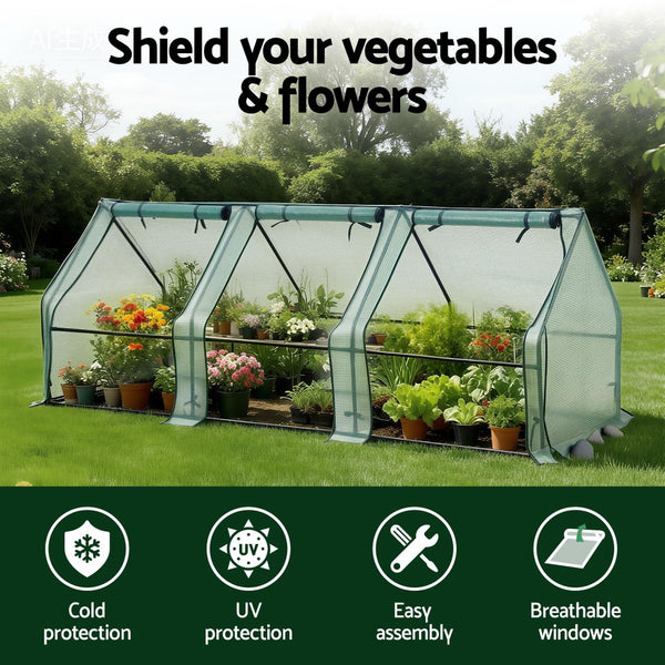 Green Fingers Mini Greenhouse 240x90x90cm Steel Frame PE Cover Outdoor Shelter Awezingly