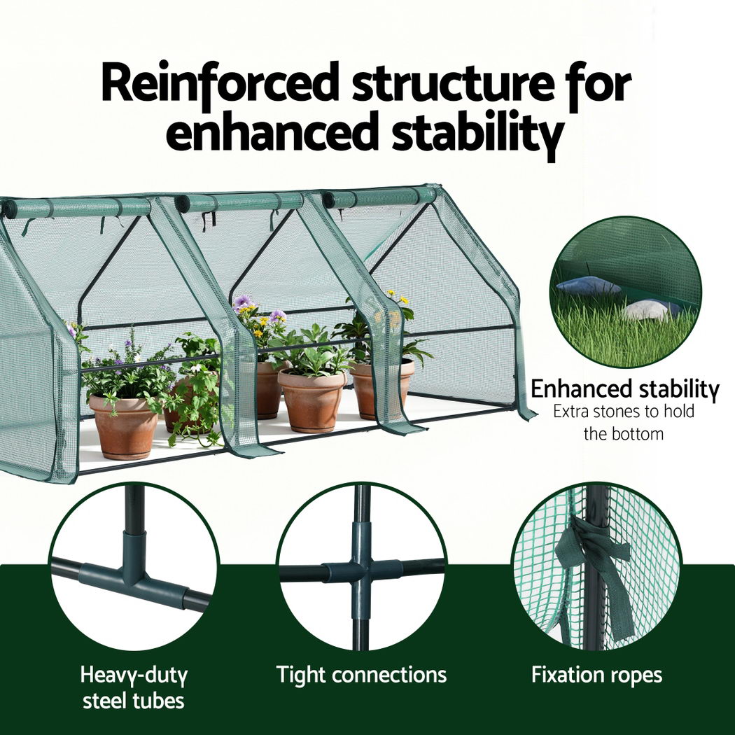 Green Fingers Mini Greenhouse 240x90x90cm Steel Frame PE Cover Outdoor Shelter Awezingly