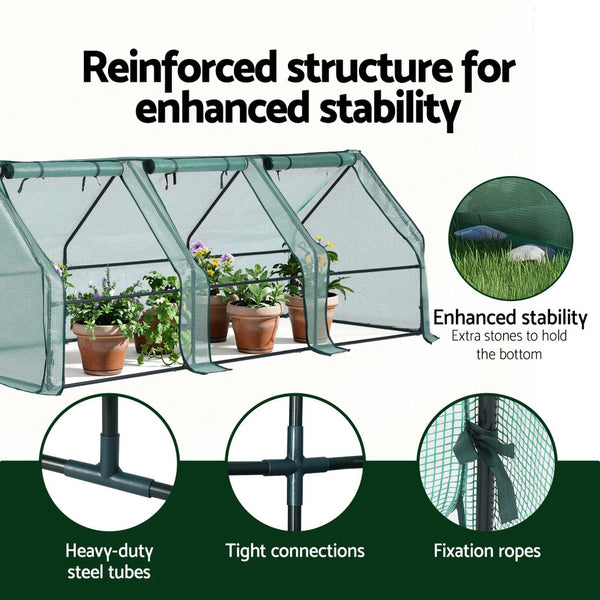Green Fingers Mini Greenhouse 240x90x90cm Steel Frame PE Cover Outdoor Shelter Awezingly