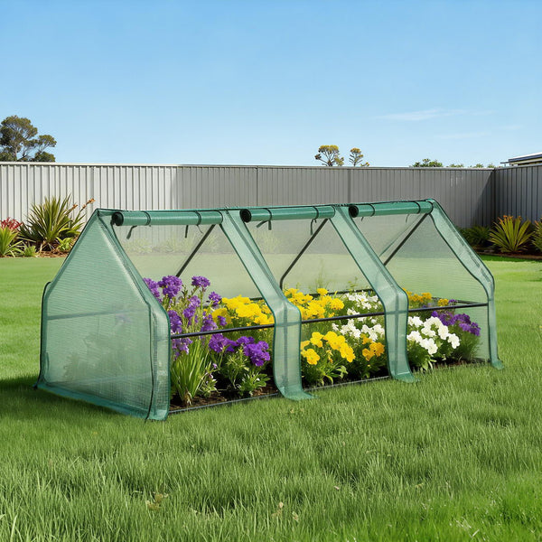 Green Fingers Mini Greenhouse 240x90x90cm Steel Frame PE Cover Outdoor Shelter Awezingly