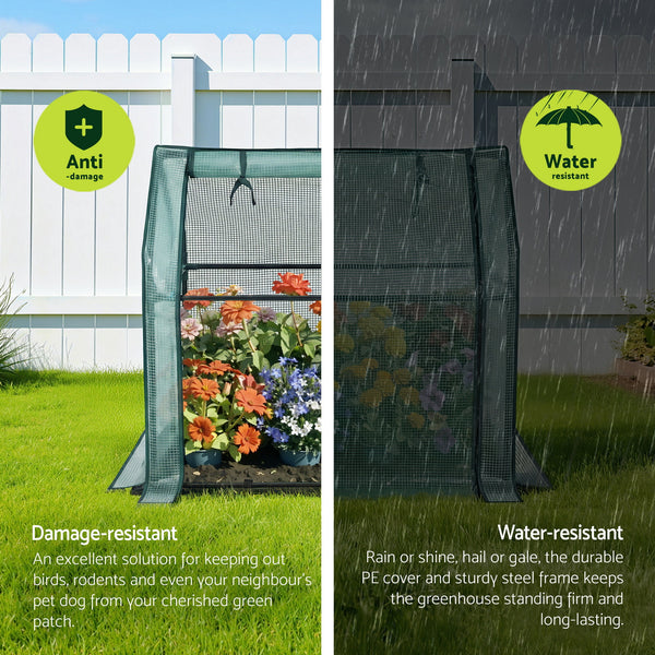 Green Fingers Mini Greenhouse 91x46x84cm Steel Frame PE Cover Outdoor Shelter Awezingly