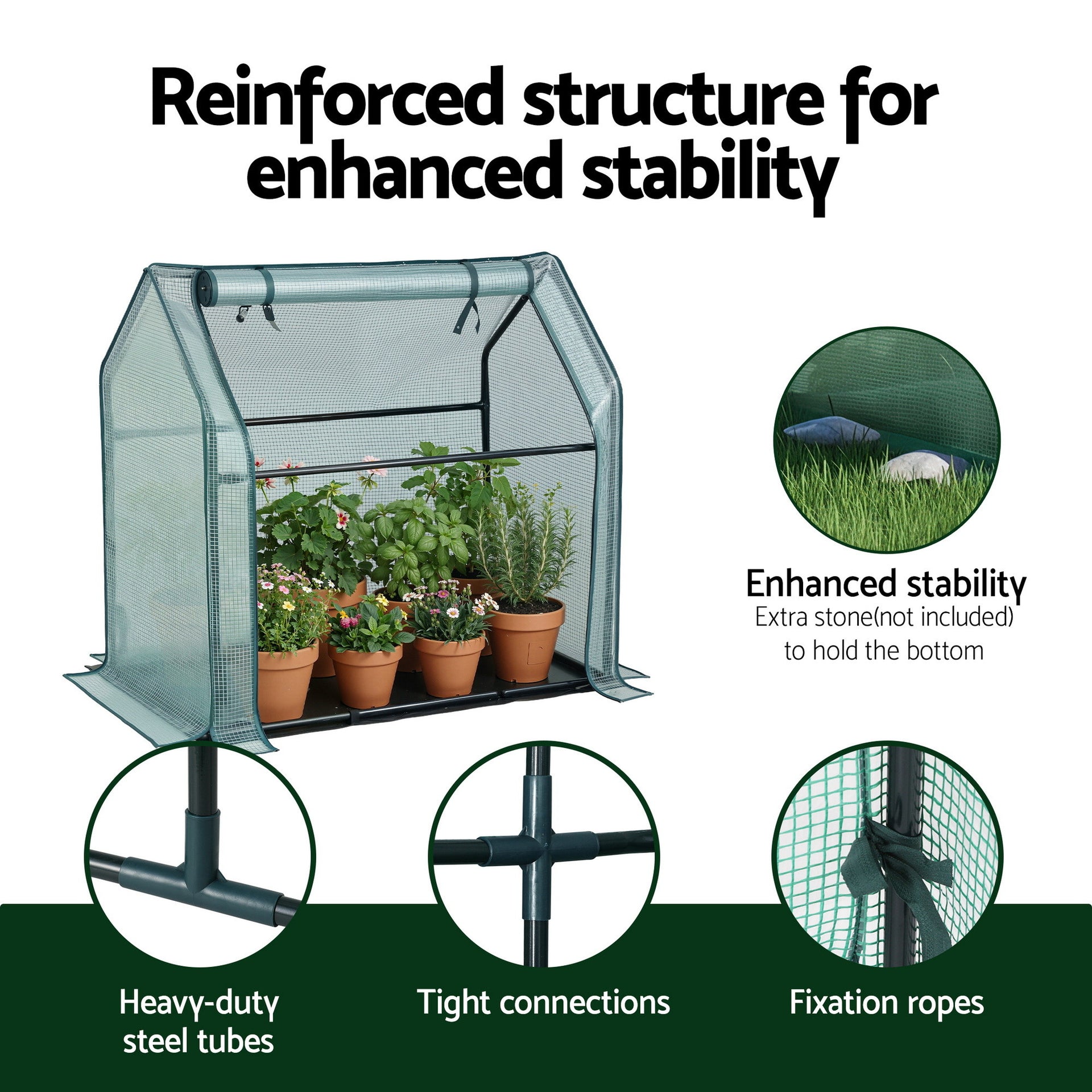 Green Fingers Mini Greenhouse 91x46x84cm Steel Frame PE Cover Outdoor Shelter Awezingly