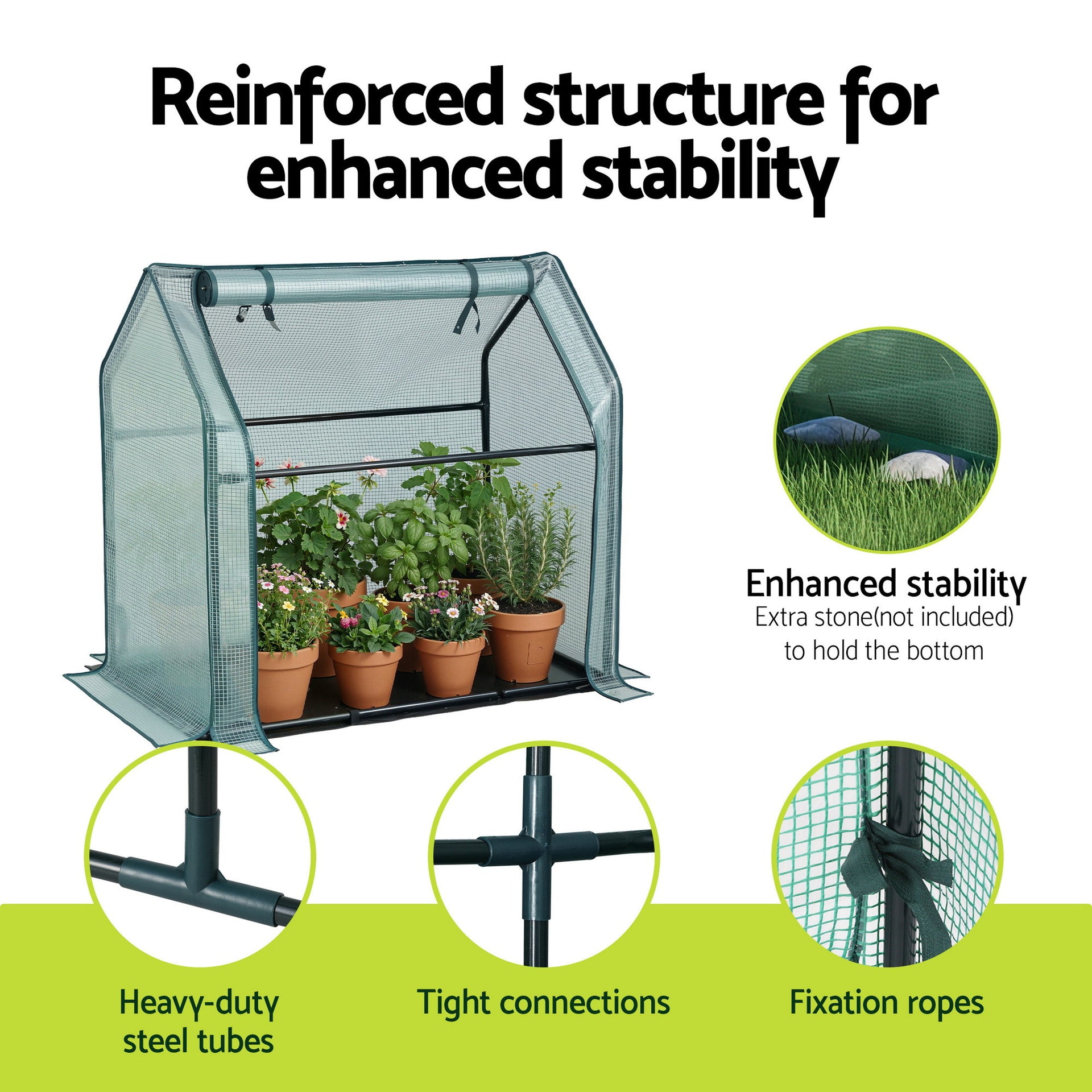 Green Fingers Mini Greenhouse 91x46x84cm Steel Frame PE Cover Outdoor Shelter Awezingly