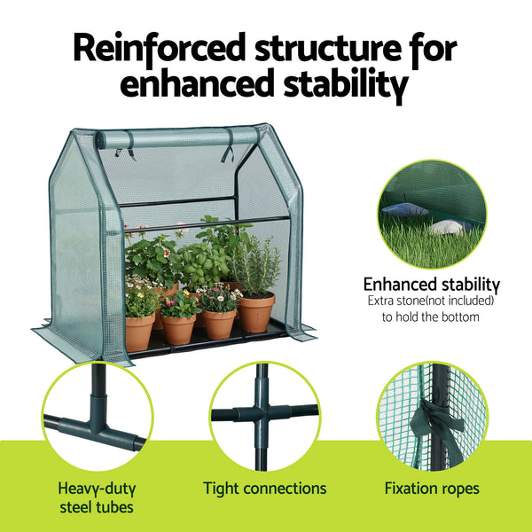 Green Fingers Mini Greenhouse 91x46x84cm Steel Frame PE Cover Outdoor Shelter Awezingly