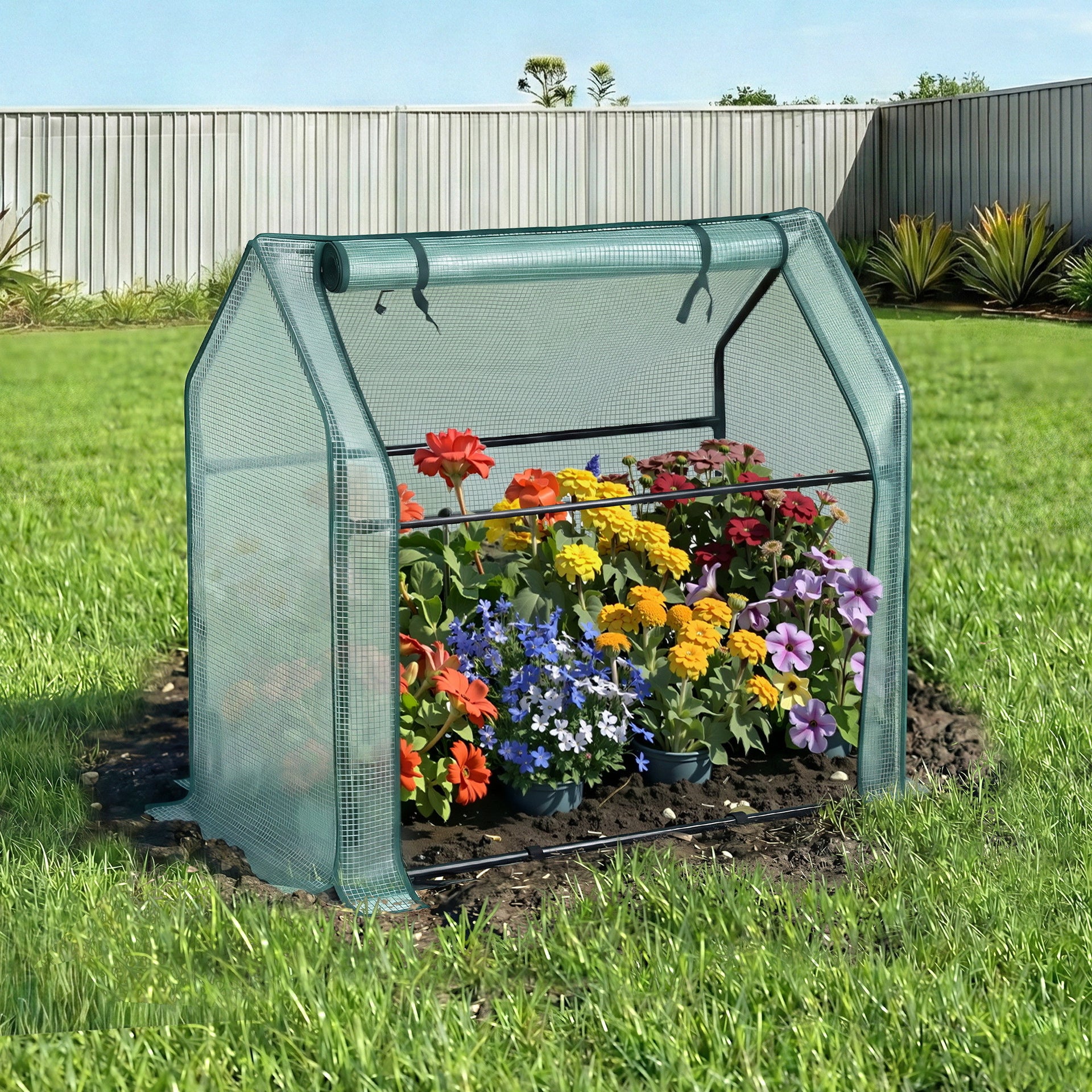 Green Fingers Mini Greenhouse 91x46x84cm Steel Frame PE Cover Outdoor Shelter Awezingly