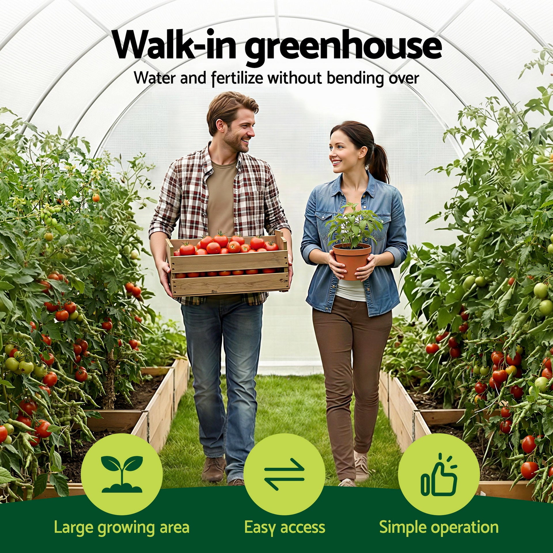 Green Fingers Greenhouse 3x2x2M Walk in Green House White Awezingly