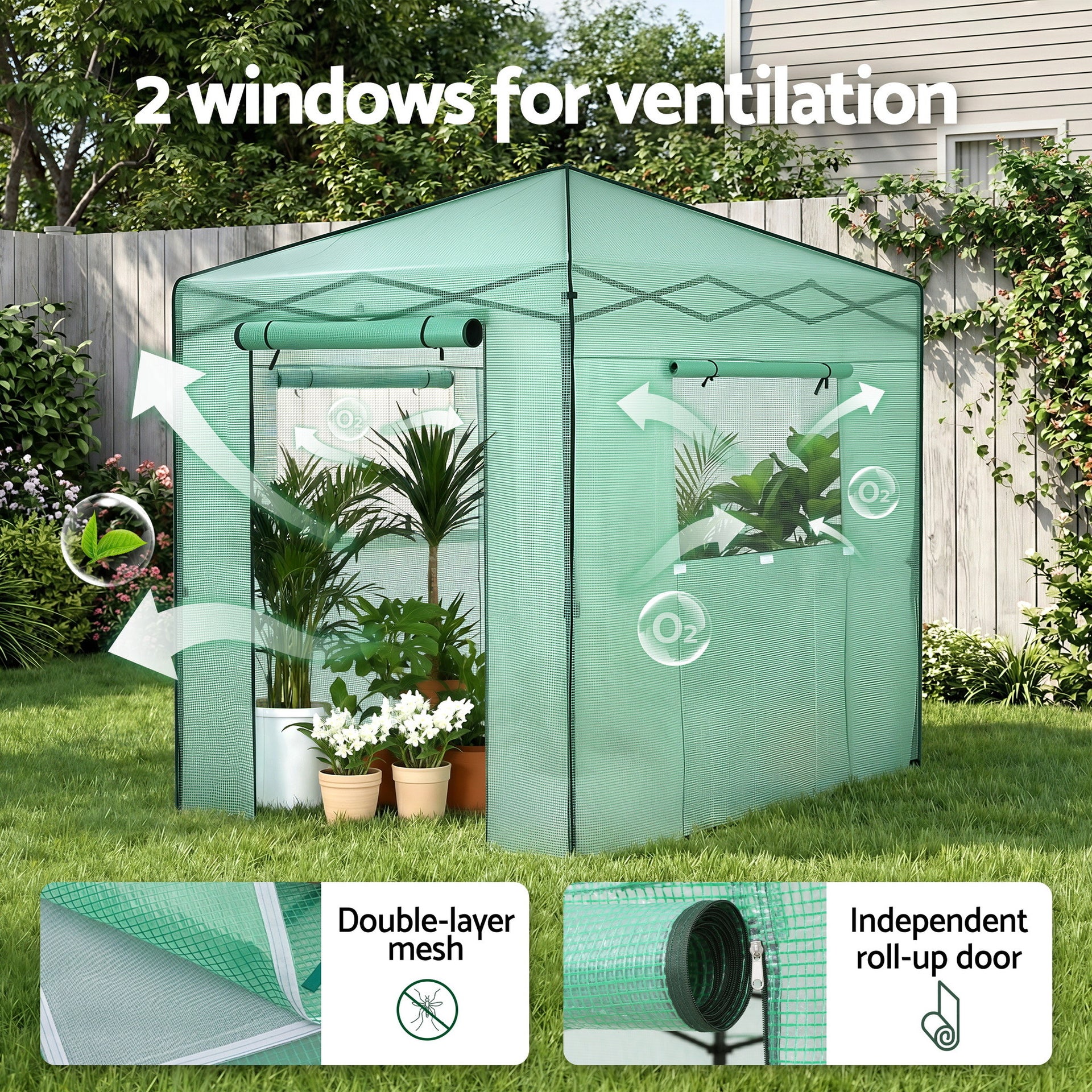 Green Fingers Greenhouse 180x240x240cm Steel Frame PE Cover Outdoor Shelter Awezingly