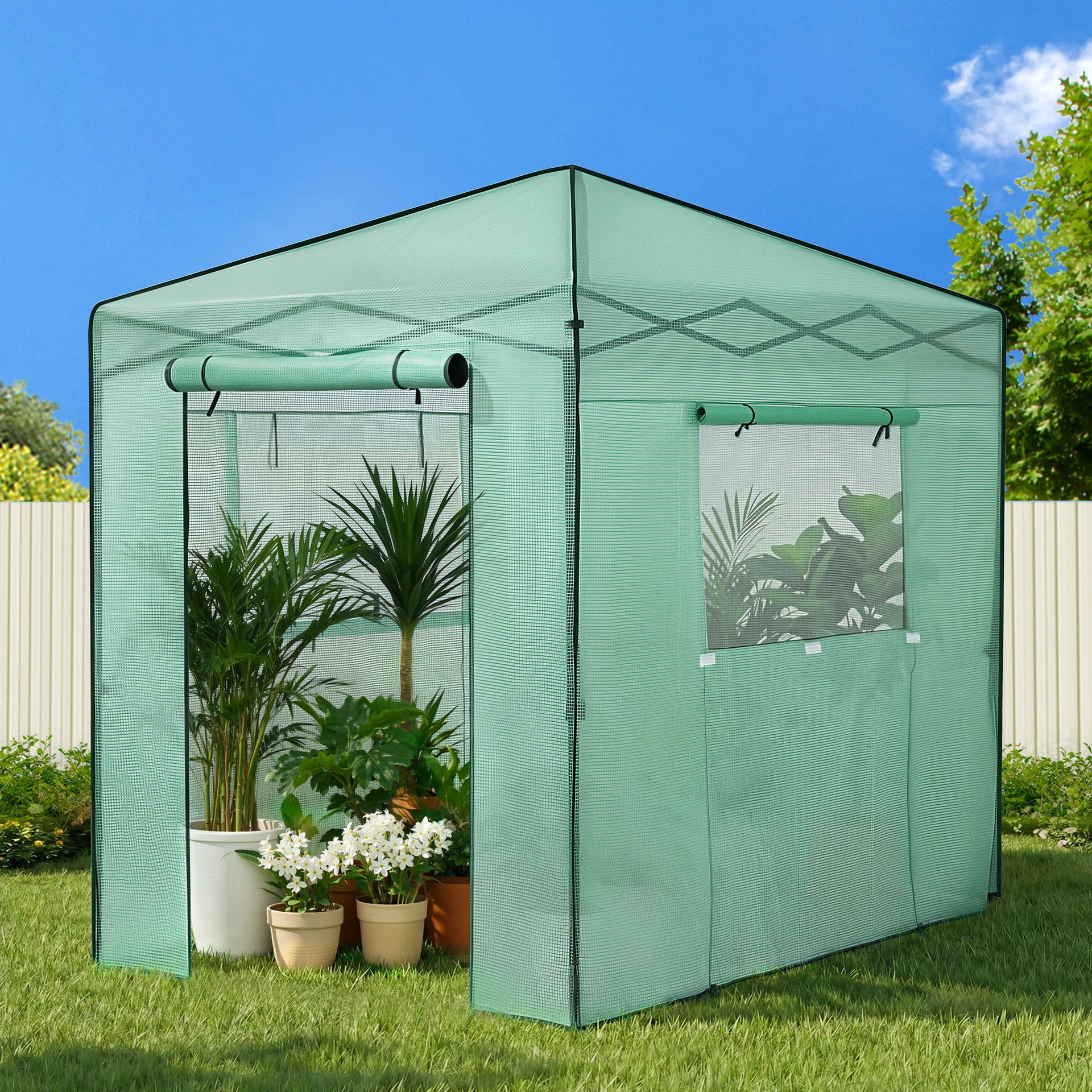 Green Fingers Greenhouse 180x240x240cm Steel Frame PE Cover Outdoor Shelter Awezingly