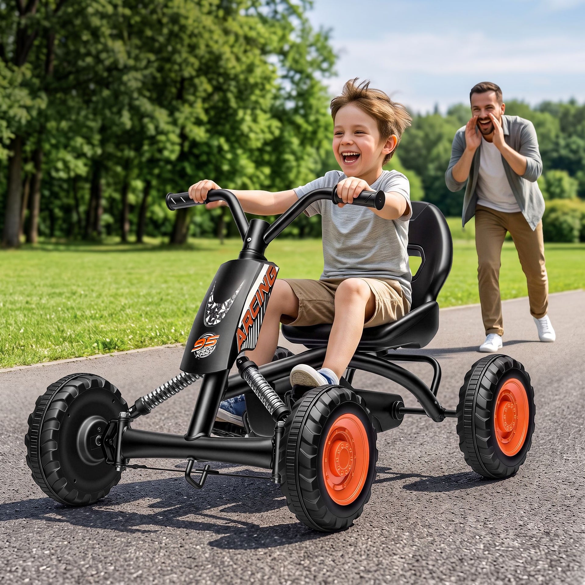 Rigo Pedal Go Kart Kids with Plastic Wheels Forward Reverse Black 84cm Awezingly