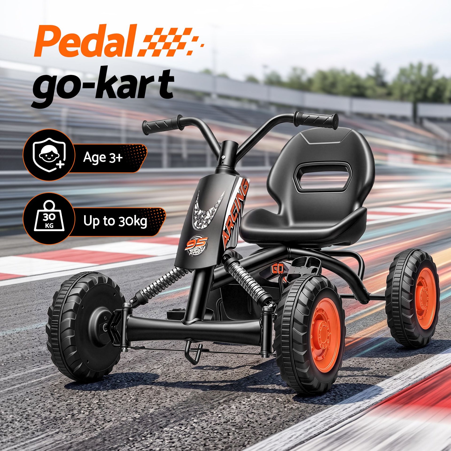 Rigo Pedal Go Kart Kids with Plastic Wheels Forward Reverse Black 84cm Awezingly