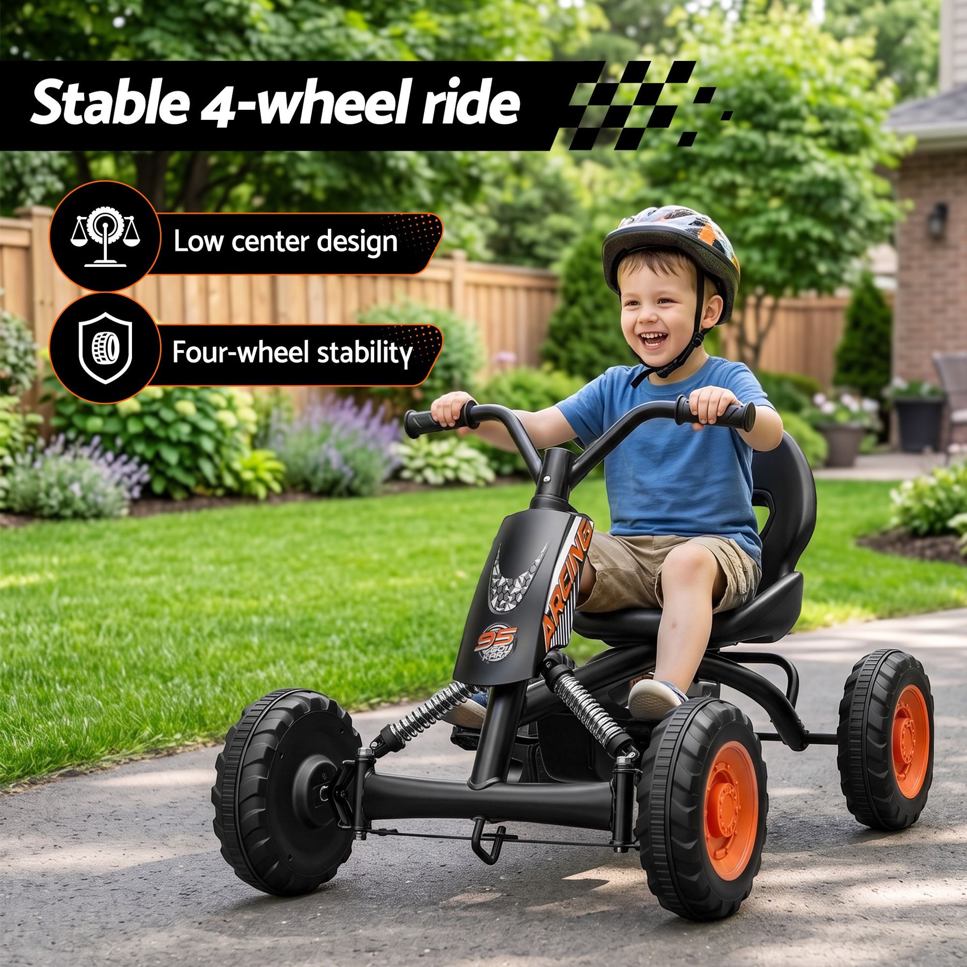 Rigo Pedal Go Kart Kids with Plastic Wheels Forward Reverse Black 84cm Awezingly