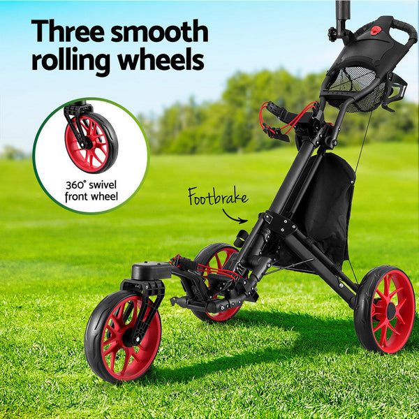 Everfit Golf Buggy Foldable Trolley Golf Cart Swivel Wheel Umbrella Bottle Stand Everfit
