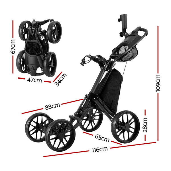 Everfit Golf Buggy Foldable Trolley Golf Cart Wheels Umbrella Bottle Holder Everfit