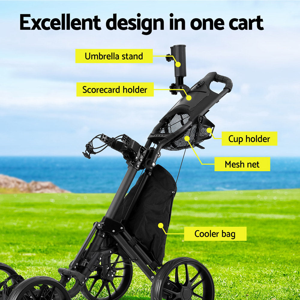 Everfit Golf Buggy Foldable Trolley Golf Cart Wheels Umbrella Bottle Holder Everfit