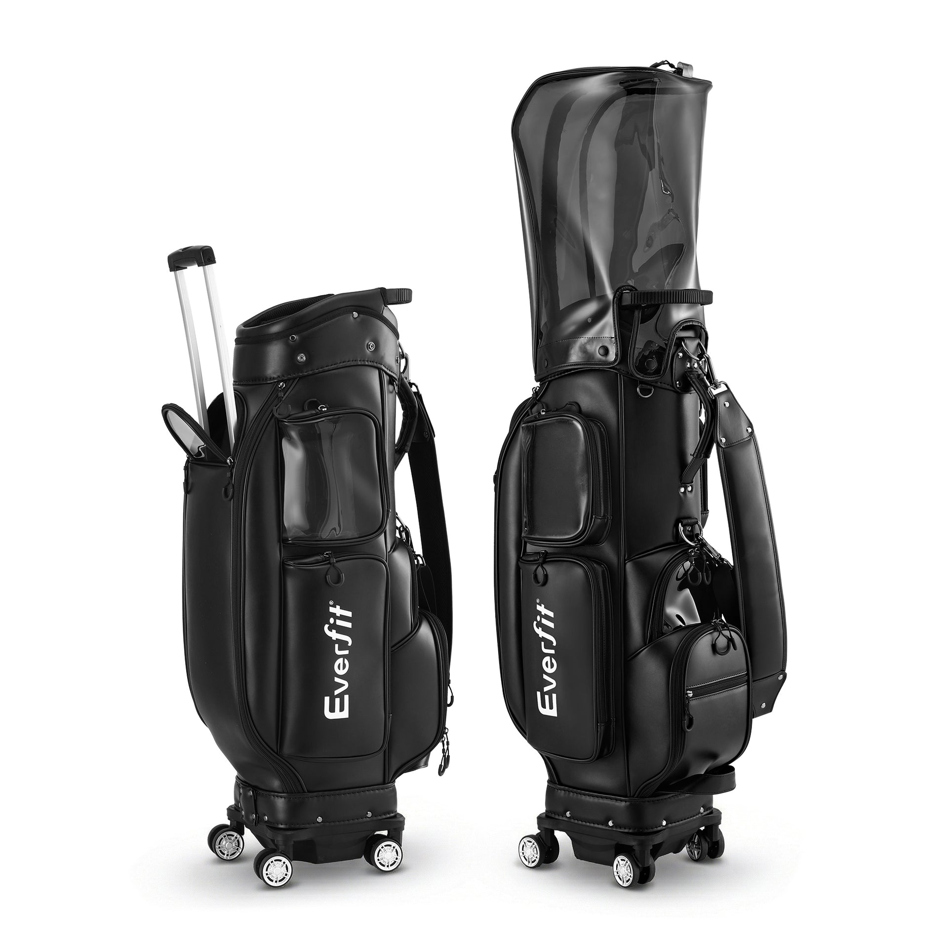 Everfit Golf Cart Bag Rolling Buggy Club Organiser Synthetic Leather Black Awezingly