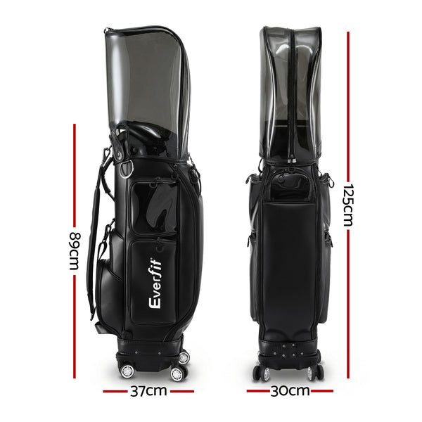 Everfit Golf Cart Bag Rolling Buggy Club Organiser Synthetic Leather Black Awezingly