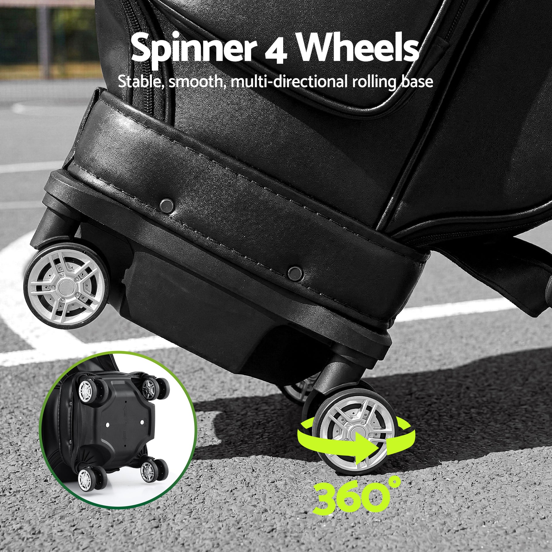 Everfit Golf Cart Bag Rolling Buggy Club Organiser Synthetic Leather Black Awezingly