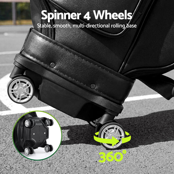 Everfit Golf Cart Bag Rolling Buggy Club Organiser Synthetic Leather Black Awezingly